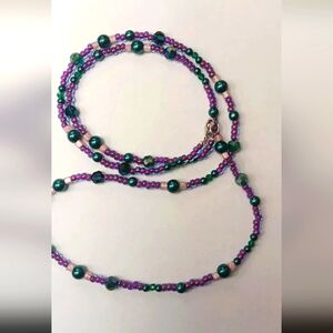 🍧🌈 Handcrafted Beaded Long Pink Purple And Blue Necklace 36" 🦋🎂
